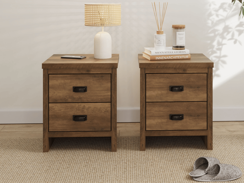 GFW Boston 2 Drawer Bedside Table Pair Bedside Chest - image 1