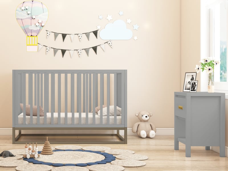 Little Seeds Haven 1 Drawer Nightstand Grey and Gold Nursery Furniture - image 5