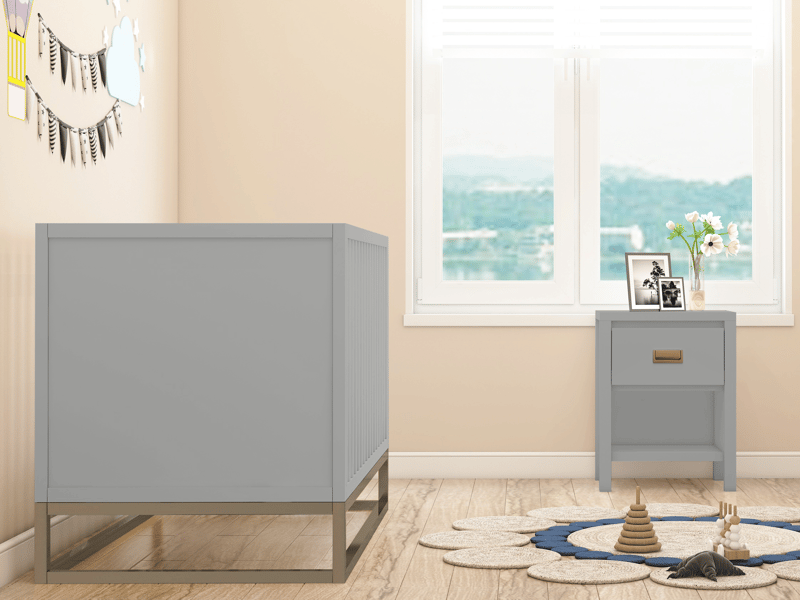 Little Seeds Haven 1 Drawer Nightstand Grey and Gold Nursery Furniture - image 6