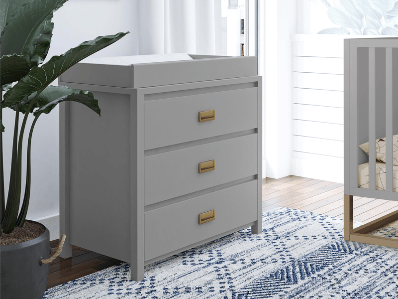Little Seeds Haven 3 Drawer Dresser Grey and Gold with Topper Changing Table - image 4