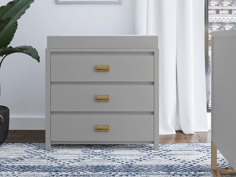Little Seeds Haven 3 Drawer Dresser Grey and Gold with Topper Changing Table - image 3
